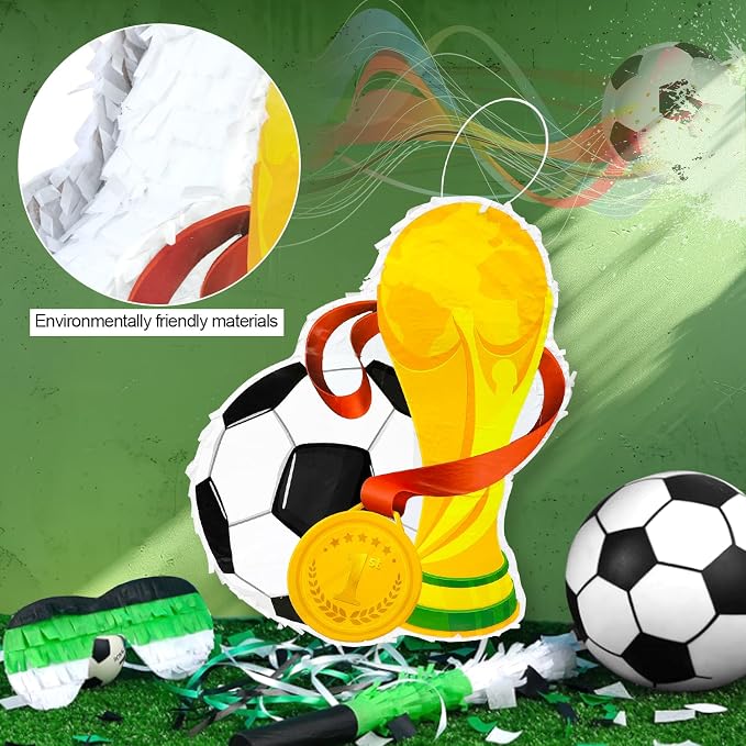 Soccer Birthday Party Decorations, 4 Pcs Soccer Pinatas Bundle 15.1'' Soccer Party Pinata with Stick etc Sports Party Supplies