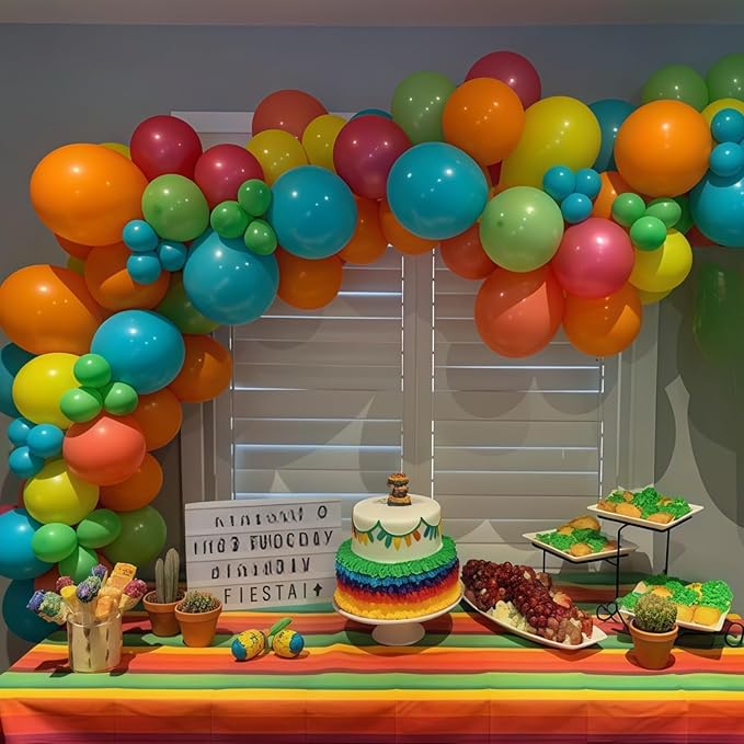 Mexican Fiesta Balloon Arch Kit, 133pcs Blush Pink Turquoise Blue Pastel Green Light Orange Yellow Colorful Balloons Garland for Birthday Carnival Festival Tropical Hawaiian Summer Party Decorations