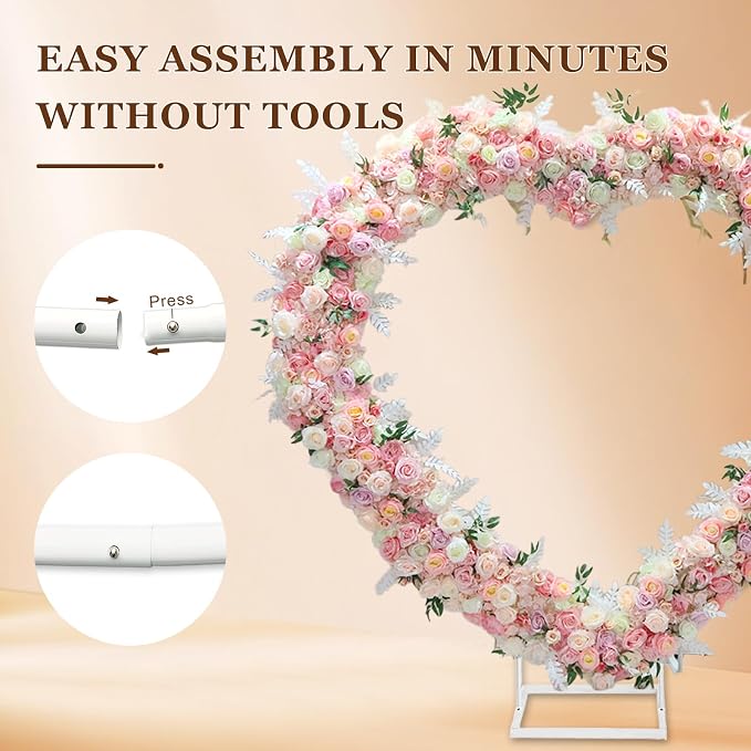 Heart Shaped Metal Balloon Arch Kit,6.6ft Wedding Heart Arch Backdrop Stand,with Water Bag for Proposal, Wedding, Valentine’s Day, Bridal, Birthday Party Decorations (White-Regular-S)