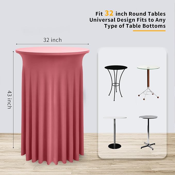 4 Pack Dusty Rose Blush Round High Top Highboy Table Cloth 32inch×43inch Wrinkle Free Stretch Spandex Cocktail Tablecloths Table Covers for Cocktail Party Wedding Banquet Baby Shower Birthday