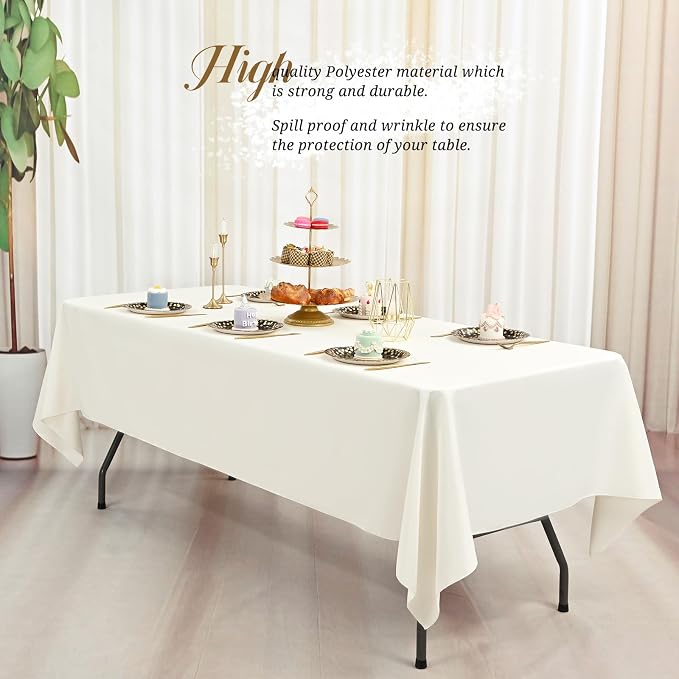 10 Pack 60 x 102 Inch Rectangle Tablecloth, Ivory Tablecloth for 6 Feet Rectangle Tables, Stain and Wrinkle Resistant Washable Fabric Table Cloth for Wedding Dining Table Buffet Parties Camping