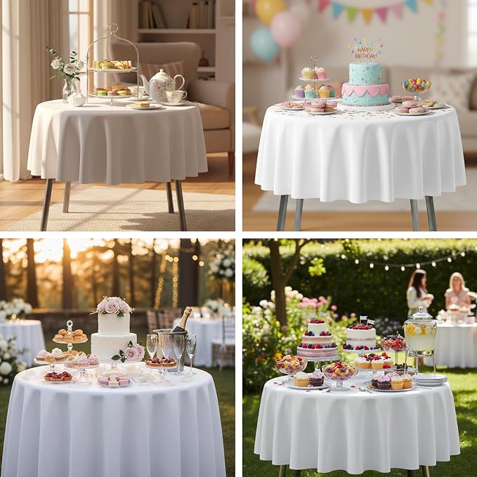Fixwal 2 Pack White 60 Inch Round Tablecloths, Reusable Heavy Duty Washable Polyester Table Covers for Wedding, Party, Birthday, Outdoor, Picnic, Camping, Fits 20-40 Inch Tables