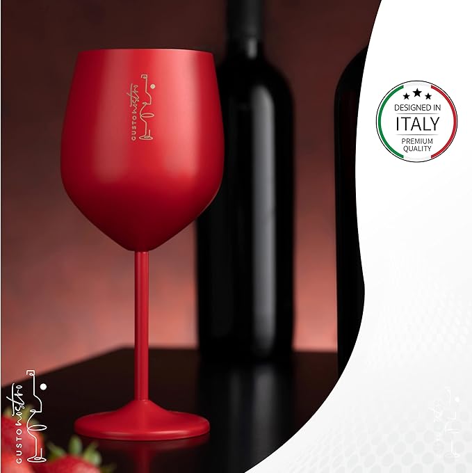 Gusto Nostro Valentine’s Day Gift Stainless Steel Wine Glass – 18 oz Red, Unbreakable Colorful Wine Glasses for Travel, Camping and Pool – Fancy Unique Metal Wine Glass for Outdoor, Picnics (Set of 2)