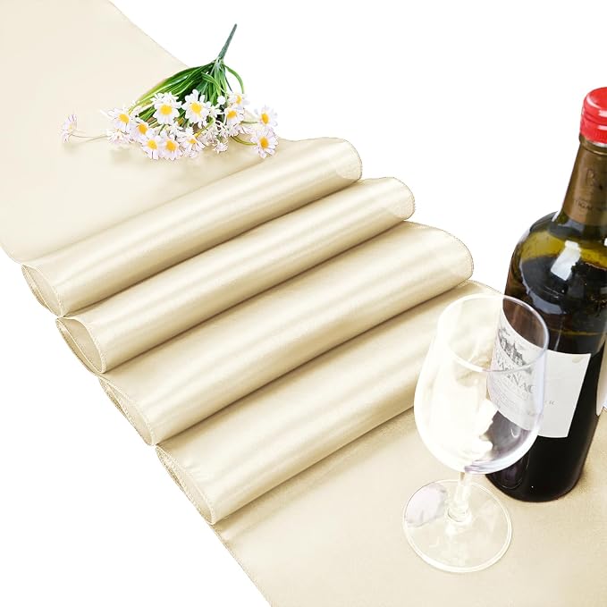 15 Pack Satin Table Runners 12 x 108 Inch Long, Ivory Table Runners for Rectangle Round Tables,Smooth Satin Table Runner for Wedding,Birthday Party Banquets Graduation Engagements Decoration