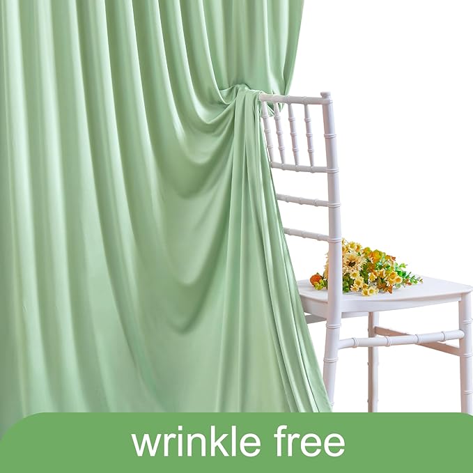 50ft x 10ft Wrinkle Free Sage Green Wedding Backdrop Curtains for Party Bridal Shower Reception Decorations Sage Green Fabric Curtain Backdrops Drapes for Photography Baby Shower Birthday Background