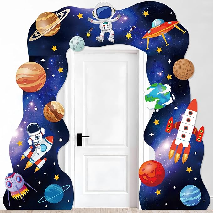 Outer Space Birthday Party Decorations Galaxy Astronaut Door Banner Space Themed Party Supplies Outer Planet Hanging Backdrop Rocket Ship Photo Background for Kids Boys Girls Bedroom Space Porch Sign