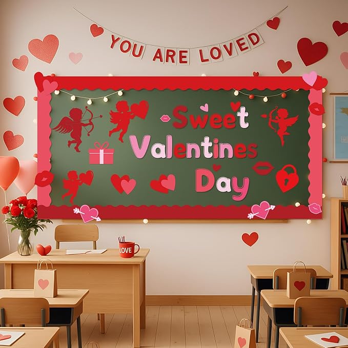 Kosiz Heart Bulletin Board Decoration Set 118 ft Scalloped Bulletin Board Borders Classroom Poster Border Trim with 257 Pcs Letter Number Symbol Cutout for Back to School Decor