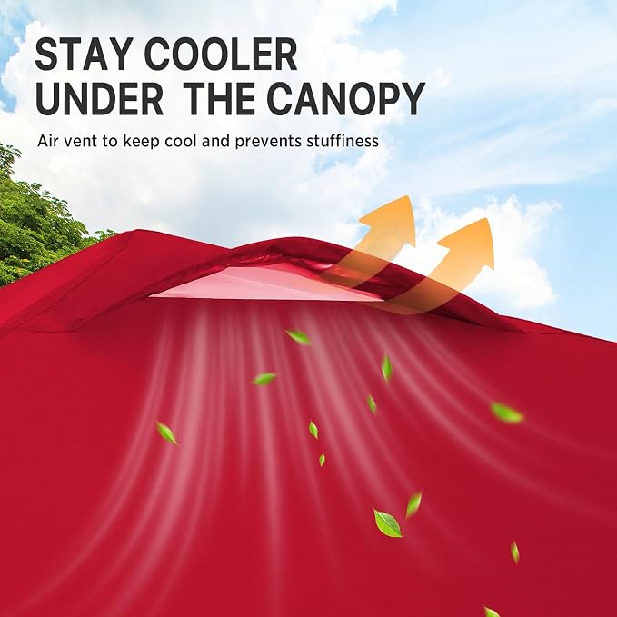 EAGLE PEAK Pop Up Canopy Tent with Wheeled Carry Bag, 8 Stakes, 4 Ropes, Easy Set Up Tent Canopy, 8x8 ft, Red