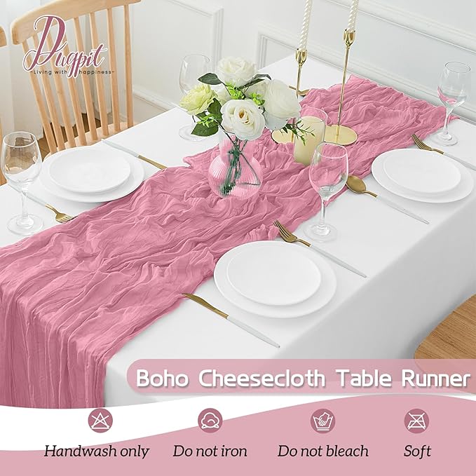 16Pack Dusty Rose Cheesecloth Table Runner 10FT Dusty Rose Gauze Table Runner 35x120Inch Long Boho Spring Easter Table Runners Rustic Sheer Table Runners for Wedding Party Table Decor