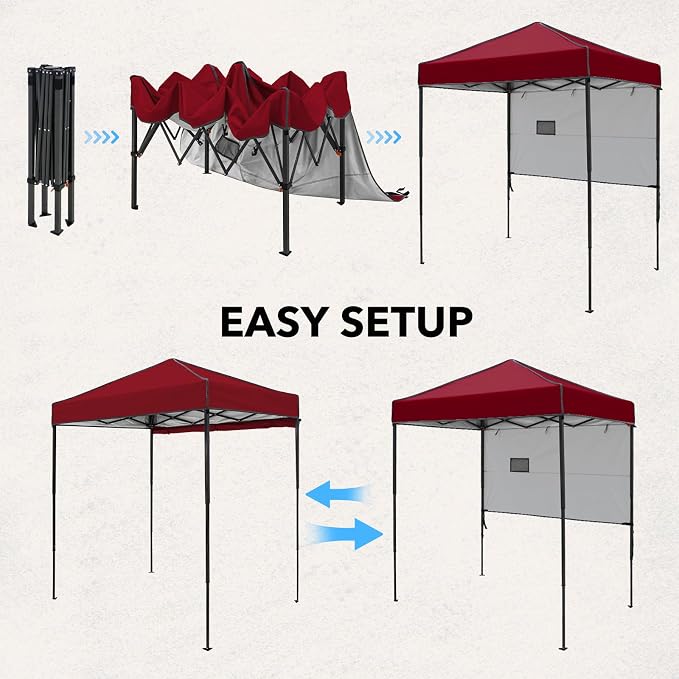 6x4 Pop Up Canopy Tent with Half Wall Panel, Instant Portable Beach Canopy, Outdoor Tent with Carry Bag for Camping, Sports, Tailgating, Events, Burgundy