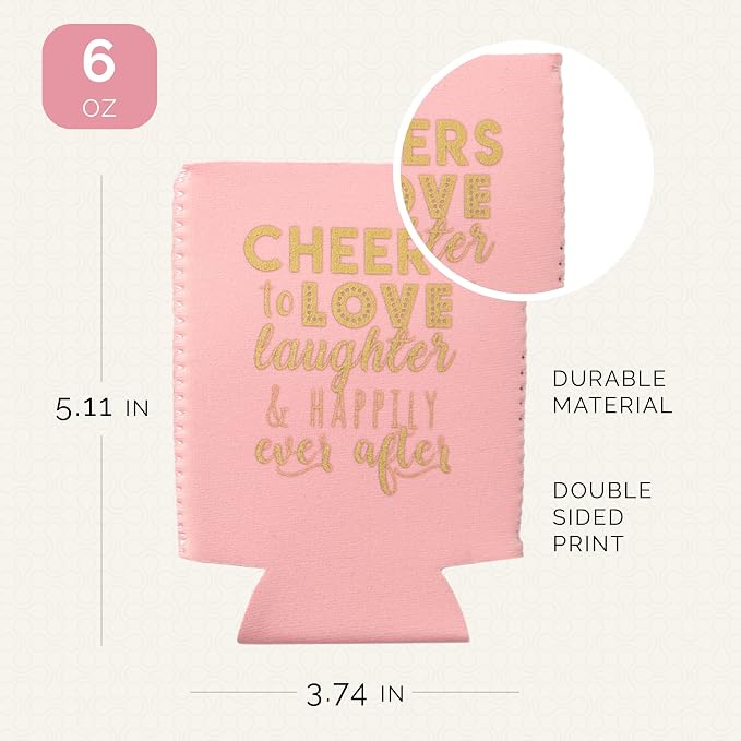 Wedding Can Cooler Decorations Set of 12 - Cheers to Love Laughter and Happily Ever After, Wedding Rehearsal Dinner Decorations - Bridal Showers, Engagement Party Favors for Guests and Supplies