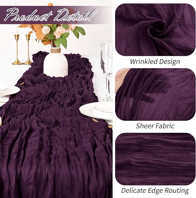 15 Pack Dark Purple Cheesecloth Table Runner 17 x 108 inch Cheese Cloth Table Runners 9ft Blue Table Runner Rustic Romantic Sheer Gauze Runner for Wedding Party Baby Shower Table Decoration