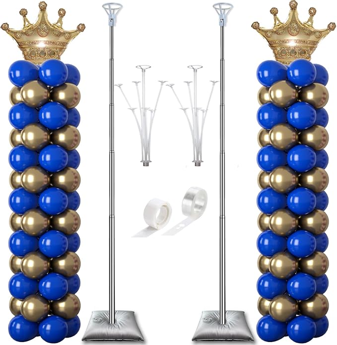 Decojoy Balloon Column Stand Kit Set of 2, 2IN1 Balloons Holder Sets Ballon Arch stand for Floor, 9 Feet Height Adjustable Metal Baloon Tower Pillar for Graduation, Wedding, Party Decoration