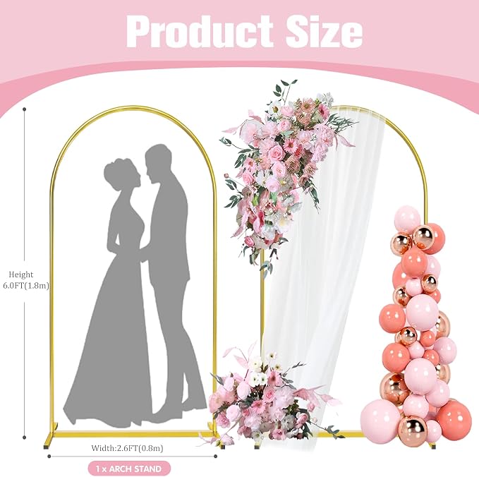 6FT Arch Backdrop Stand, Gold Metal Arch Stand Backdrop Ideal for Weddings, Birthday Parties, Baby Showers,Celebration Decorations