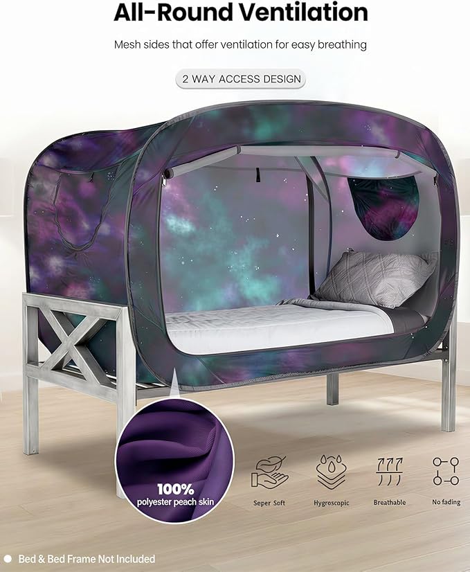 ANC POP Bed Tent Full Bed Canopy Portable Dream Tent for Adult Indoor Sleeping Tents with 2 Doors Breathable Private Space Tents, Galaxy