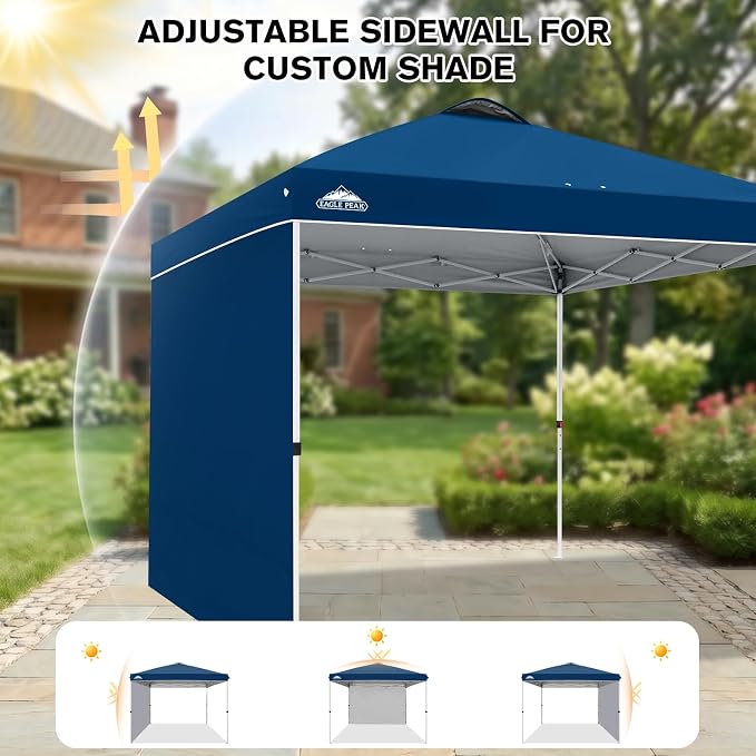 EAGLE PEAK Commercial Canopy 10x10 Pop Up Canopy Tent with 1 Sidewall, Easy Setup Heavy Duty Instant Event Shelter for Vendors & Markets, Outdoor Sun Shade, Dark Blue