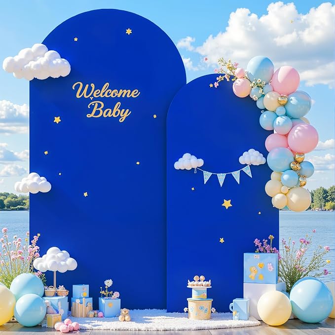 Royal Blue Arch Cover 2 Set-7.2FT, 6FT Arch Backdrop Cover Spandex Fitted Birthday Party Arch Stand Covers Stretchy Backdrop for Baby Shower Bridal Shower Wedding Ceremony Banquet Photo Background