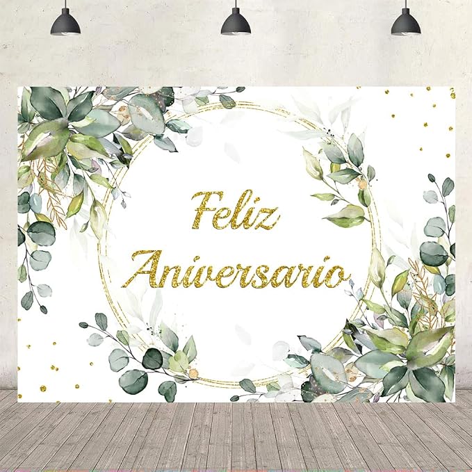 Ticuenicoa 7x5ft Feliz Aniversario Backdrop Mexican Happy Anniversary Photography Background Greenery Cheers to 10 Years 50th Wedding Birthday Party Supplies Decorations Banner Photo Booth Props Gifts