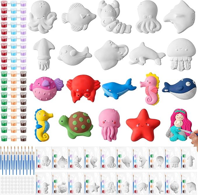 Simgoing 20 Set Ocean Animals Ceramic Painting Kit DIY Ceramic to Paint Your Own Under the Sea Animals Figurines Unpainted Plaster Summer Arts and Craft for Adults Beach Birthday Party Favors