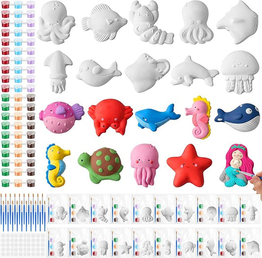 Simgoing 20 Set Ocean Animals Ceramic Painting Kit DIY Ceramic to Paint Your Own Under the Sea Animals Figurines Unpainted Plaster Summer Arts and Craft for Adults Beach Birthday Party Favors