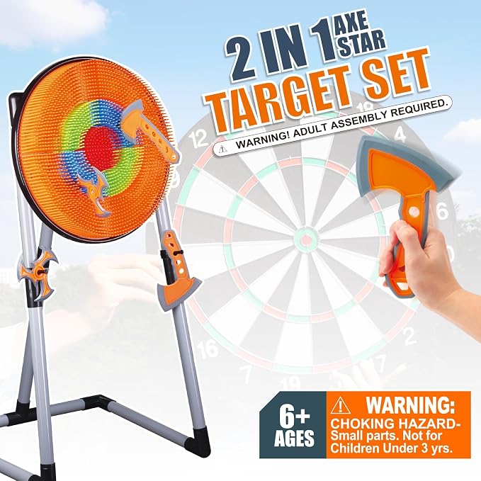 Contixo TS1 Axe Throwing Bristle Target Set for Kids, 2-in-1 Board Family Carnival Party Fun Toy with 4 Foam Axes, 4 Triangle Darts for Boys & Girls Gift Family Indoor Outdoor Backyard Game Foldable