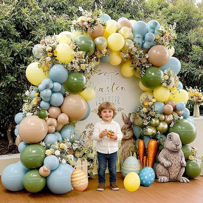 Blue Yellow Green Balloon Garland Double Stuffed Sage Green Dusty Blue Yellow Gold Balloons Pastel Balloon Arch Kit for Baby Shower Birthday Easter Gender Reveal Wedding Party Decorations