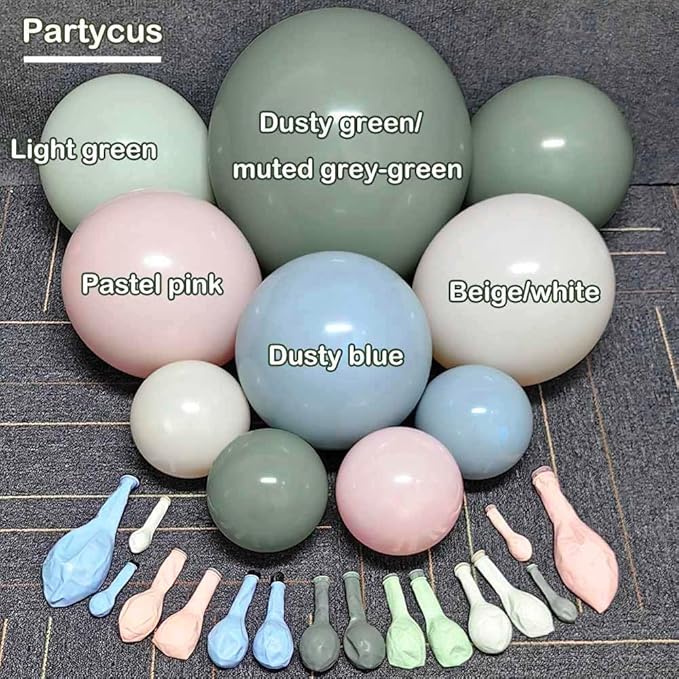 Dusty Green Pink Blue Balloon Arch Double Stuffed Pastel Pink Dusty Blue Light Sage Green White Latex Balloon Garland Kit for Boho Baby Shower Birthday Gender Reveal Tea Valentine Party Decoration