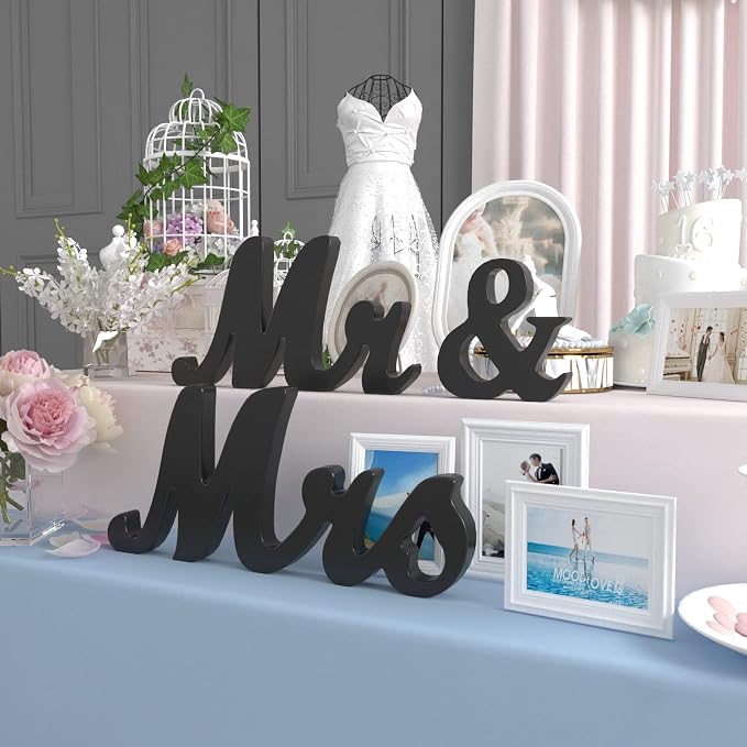 VIOPVERY Mr and Mrs Sign & Just Married Banner,Mr & Mrs Signs for Wedding Table,Large Wooden Letters for Sweetheart Table,Photo Props Wedding decorations for Anniversary,Black