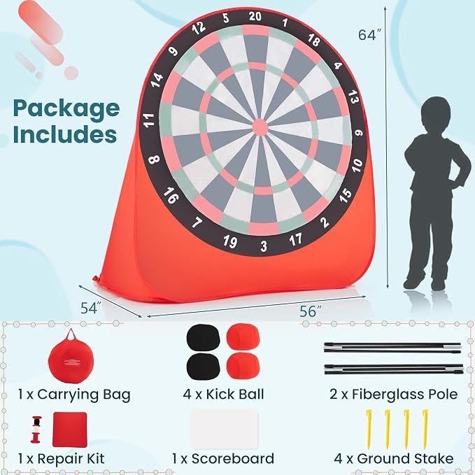 Goplus Giant Dart Board w/ 4 Kick Balls, Carrying Bag, Foldable Portable Throw & Kick Soccer Sport Target Games for Kids Adults Family Activities, Outdoor Yard Lawn Party Carnival Games