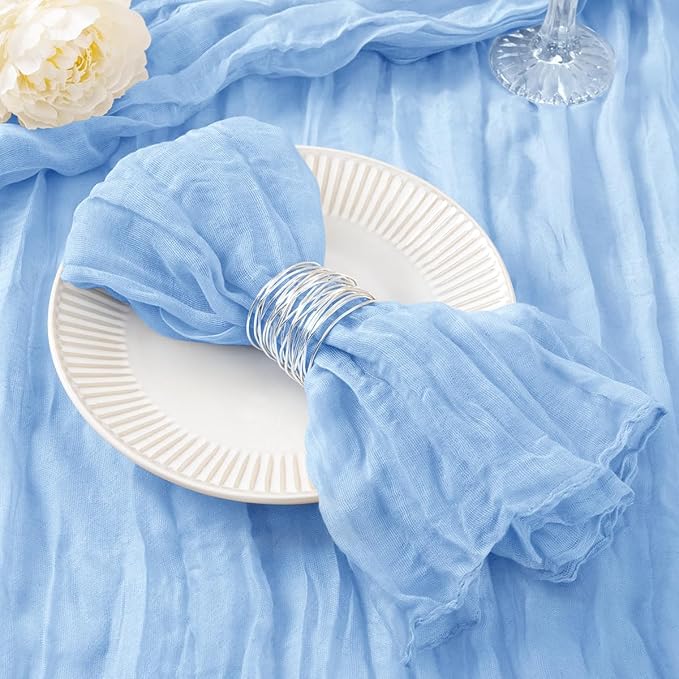 DeZerlor 50 Pack Light Blue Cheesecloth Napkins Spring Cloth Napkins Set of 50 Baby Blue Dinner Napkins Bulk 21x21 Inches for Wedding Bridal Shower Baby Shower Parties
