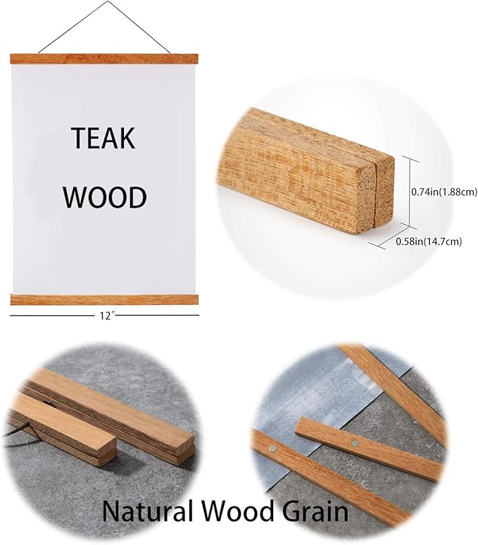 WITCOLOR Magnetic Poster Hanger Frame, 2 Pack Teak Magnet Poster Frame 12x16 12x18 12x36 for Paintings, Photos, Maps, Scrolls, Picture, Canvas Works and Art Prints