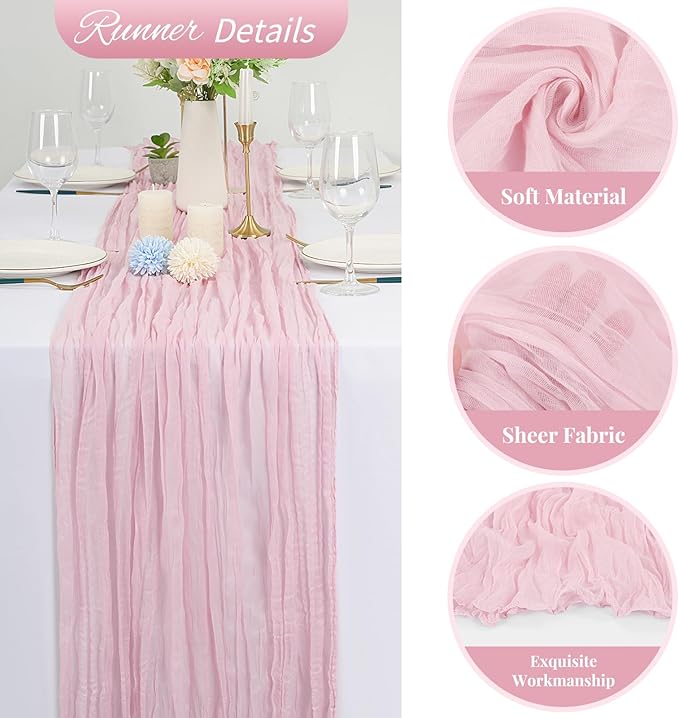 20 Pack Light Pink Cheesecloth Table Runner 120 Inch 10FT Rustic Boho Gauze Cheese Cloth Table Runner for Wedding Party Baby Shower Thanksgiving Christmas Decoration