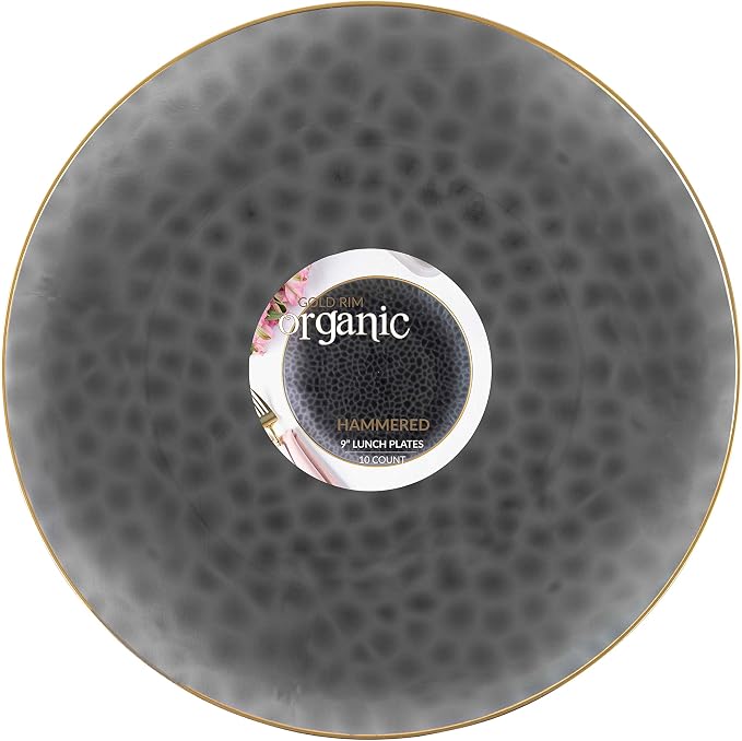 PLASTICPRO 30 Pack Heavyweight Disposable Plastic Plates - Elegant Transparent Black With Gold Rim, 9'' INCH PLATES