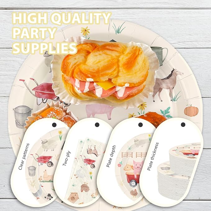 250Pcs Farm Chicken Party Supplies Silly Goose Chicken Flower Horse Cow Plates Napkins Cups Forks Farm Animals Disposable Tableware Set for Farmer Kids Tea Party Baby Shower Party Decor Serves 50