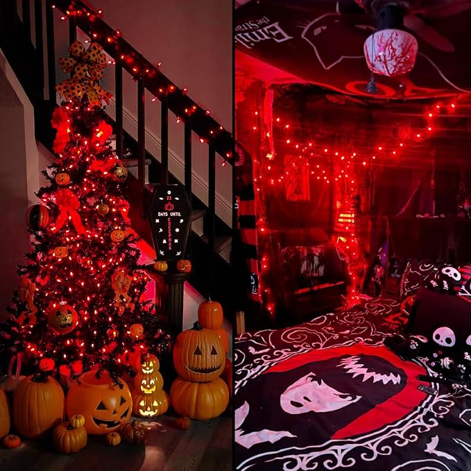 JMEXSUSS 250 LED Christmas Lights Outdoor Waterproof with 8 Modes, 91.5ft Expandable Red String Lights Indoor for Halloween Tree Patio Garden Party Holiday Decorations