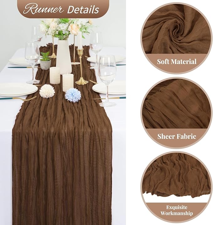 20 Pack Brown Cheesecloth Table Runner 120 Inch 10FT Rustic Boho Gauze Cheese Cloth Table Runner for Wedding Party Baby Shower Thanksgiving Christmas Decoration