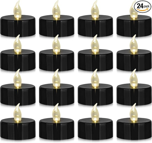 Nancia 24PACK Flameless LED Tea Lights Candles, Realistic and Bright Flickering Long Lasting 200Hours Battery-Powered, Ideal Party, Wedding, Birthday, Gifts Home Decoration Black