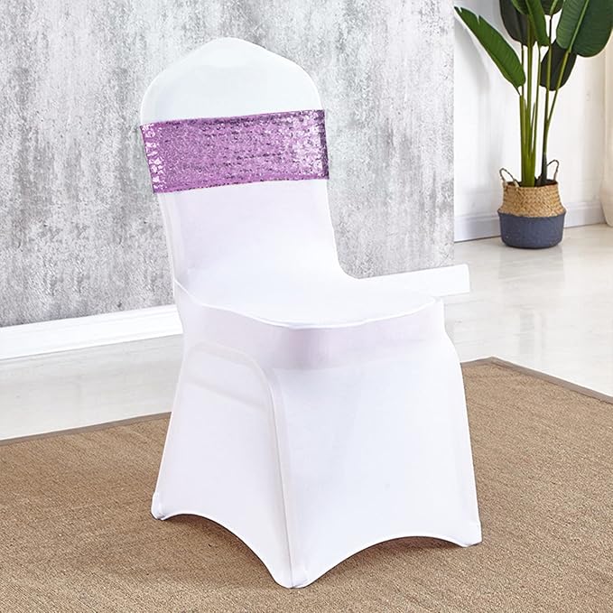 Eternal Beauty 10 Pack Sequin Chair Sashes Glitter Band Lavender Chair Sashes for Wedding Cover Decoration