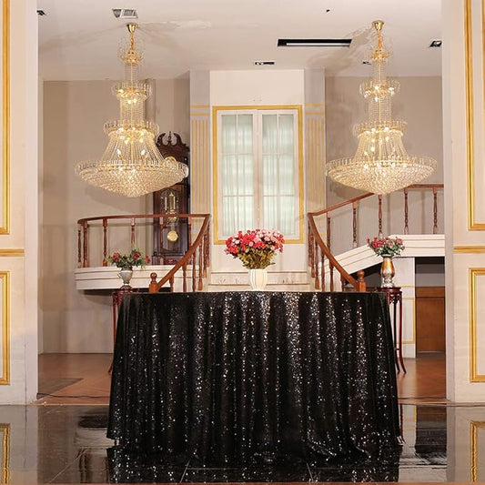 Juya Delight 120-Inch Round Black Sequin Tablecloth for Wedding Birthday Party Festival Ceremony Dessert Table