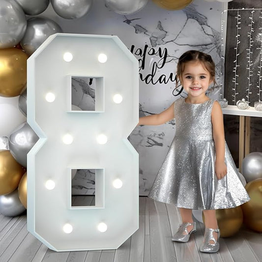 Marquee Numbers 4 Feet Tall: Large 8th 18th 80th Birthday Decorations for Her Him 4FT Light Up Numbers White Anniversary Party Decor Big Backdrop Foam Cardboard Number 8