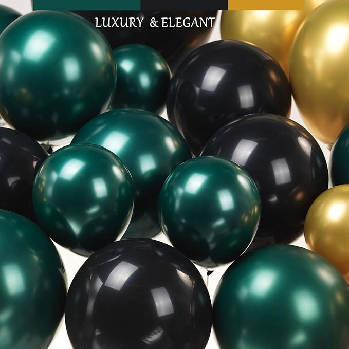 Emerald Green and gold black Balloon Garland Arch Kit Luxury Double Stuffed Dark Green Teal With Palm leaves for Summer luau hawaiian Aloha Jungle Birthday Decorations