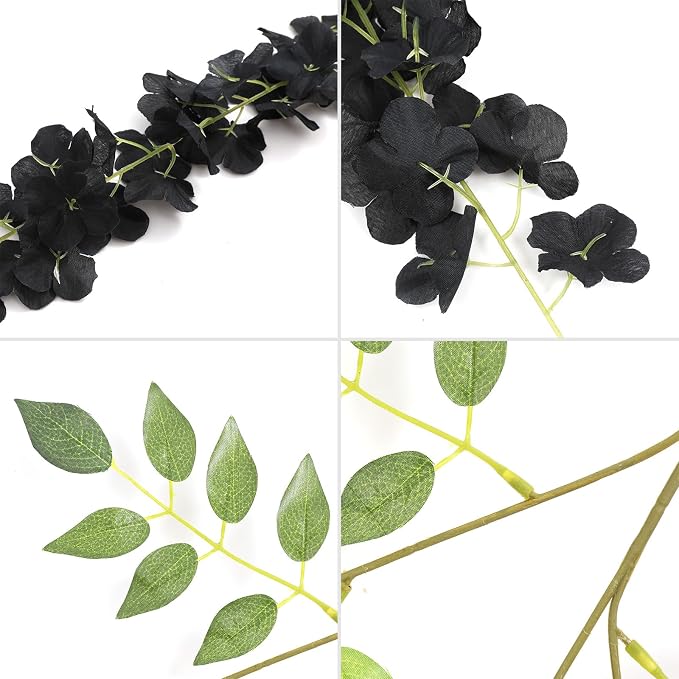U'Artlines 24 Pack (Total 86.4 Feet) Artificial Fake Wisteria Vine Rattan Hanging Garland Silk Flowers String Home Party Wedding Decor (24, Black)