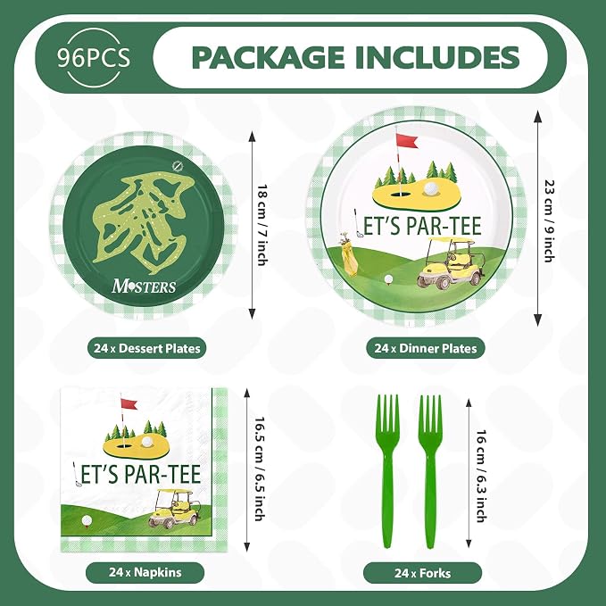 96 Pcs Golf Party Decorations Yellow Green Golf Plates and Napkins Disposable Let’s Par-Tee Tableware Set for Boys Girls Golf First/1st Birthday Baby Shower Party Supplies Serves 24