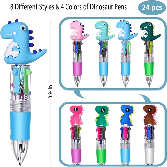 24 Set Back to School Gifts,Dinosaur Party Favors with 4-in-1 Dinosaur Pens, Mini Notebooks, First Day of School Gift for Welcome Back To School Student Gift Bulk Office School Exchange Gifts