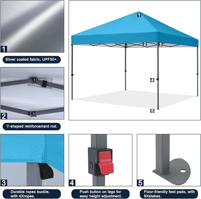 COOSHADE Durable Easy Pop Up Canopy Tent 10x10Ft, Sky Blue