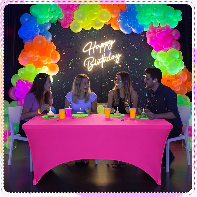 Frienda 4 Pcs Neon Color Tablecloth Stretch Spandex 71 x 30'' Neon Color Table Cloth Rectangle Table Cover for Birthday Banquet Picnic Holiday Party Decorations