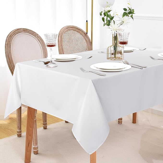 sancua 10 Pack White Tablecloth 60 x 84 Inch, Rectangle Table Cloth for 4ft Tables - Stain and Wrinkle Resistant Washable Polyester Table Cover for Dining Wedding Banquet Party Buffet Restaurant