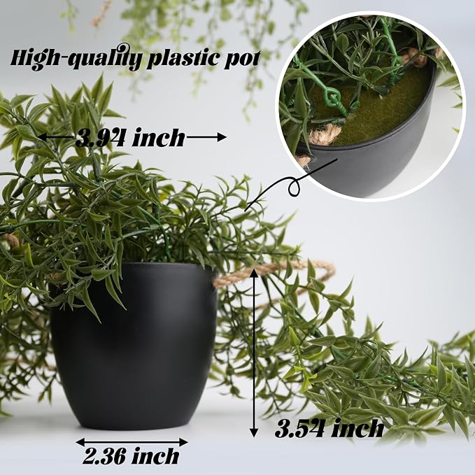 3 Packs 18.5" Fake Hanging Plants with Black Pots for Wall Decor | Artificial Mandala Vine, Indoor/Outdoor Use, for Home Bathroom Bedroom Office Decor, Easy to Clean, Lifelike Appearance