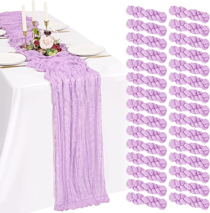 30 Pack Cheesecloth Table Runner 10FT Lilac Purple Table Runner Lavender Boho Gauze Cheese Cloth Table Runners Long Rustic Sheer Table Decorations for Wedding Party Baby Bridal Shower Birthday Holiday