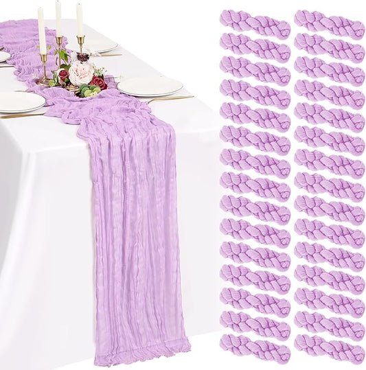 30 Pack Cheesecloth Table Runner 10FT Lilac Purple Table Runner Lavender Boho Gauze Cheese Cloth Table Runners Long Rustic Sheer Table Decorations for Wedding Party Baby Bridal Shower Birthday Holiday